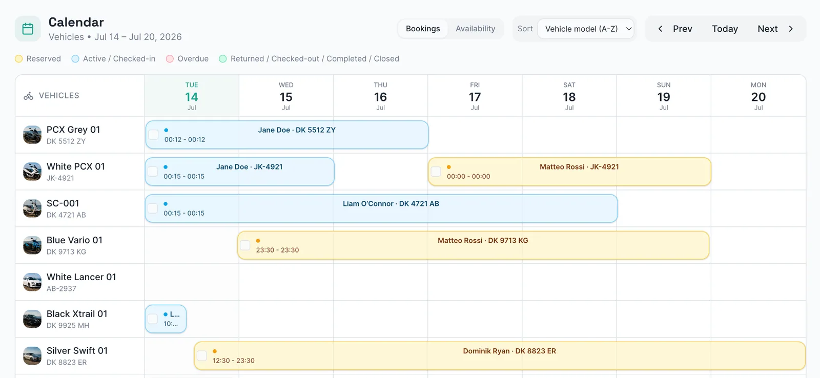 Kasura booking calendar with asset timelines
