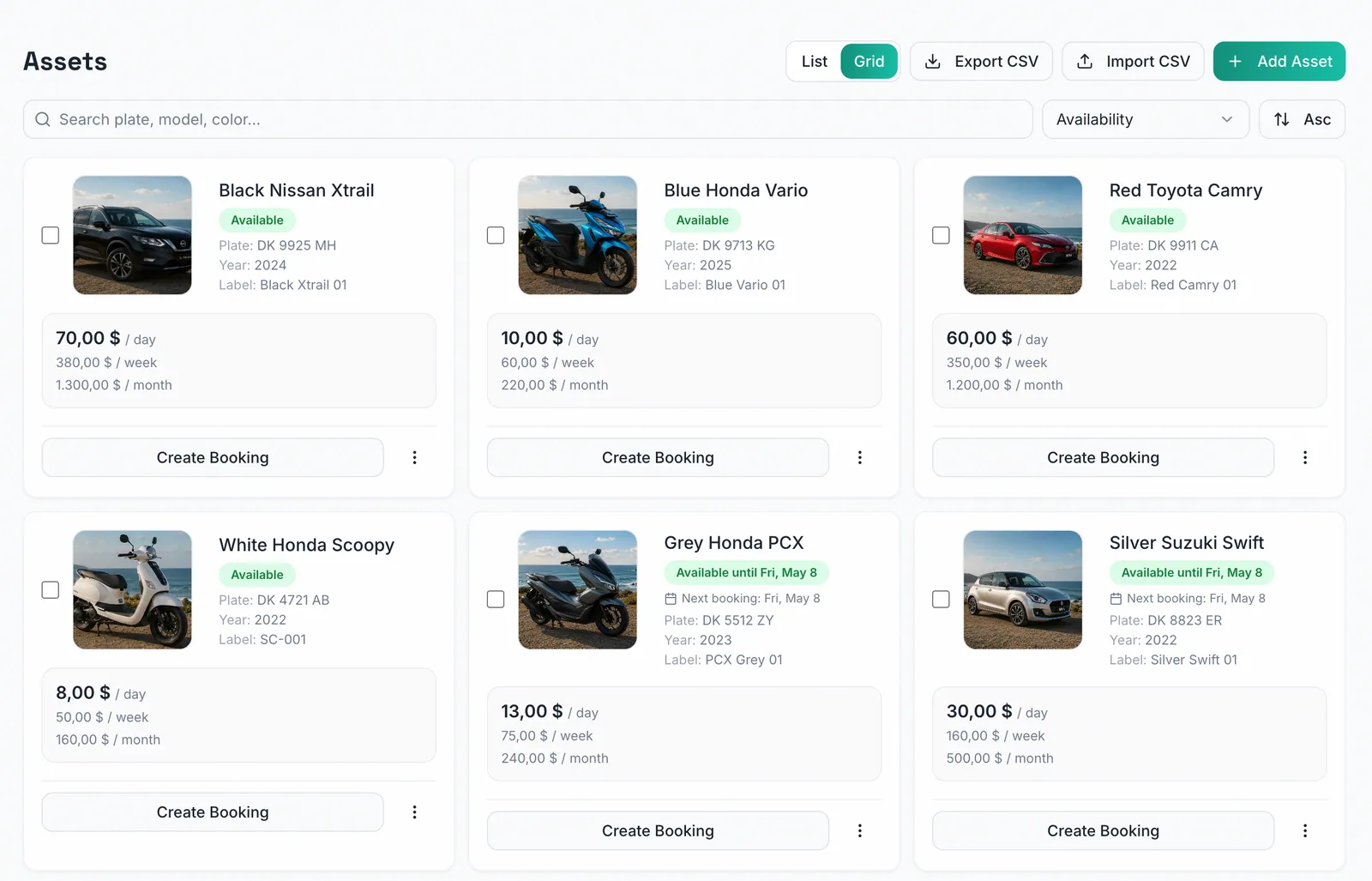 Kasura desktop fleet assets management screen